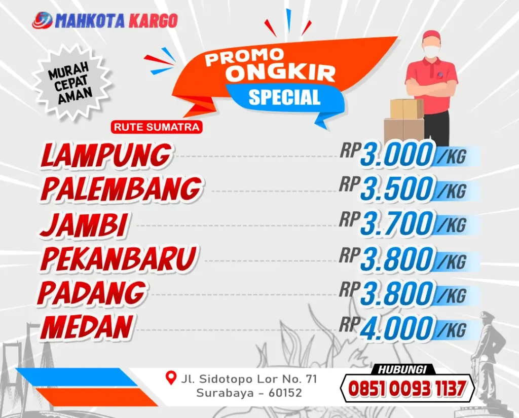 jasa ekspedisi kargo surabaya sumatera murah